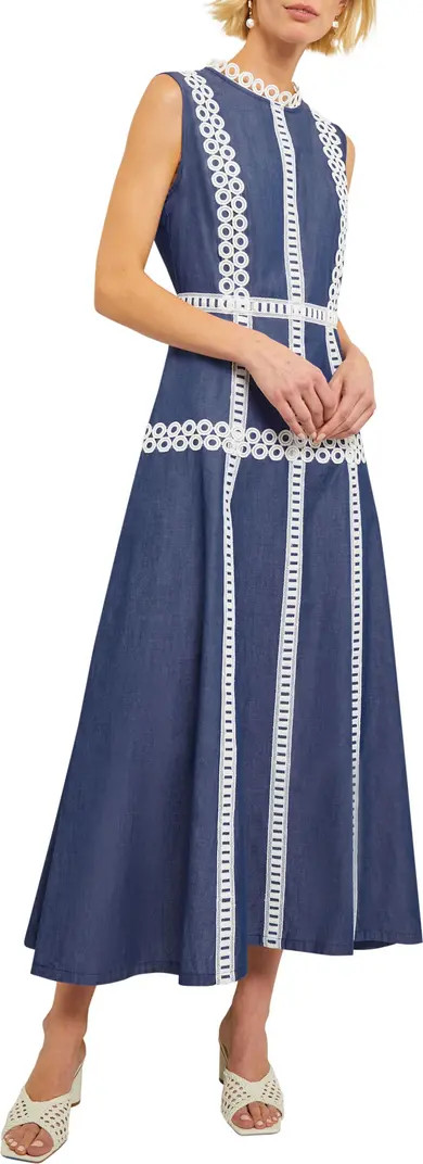 Misook Eyelet Trim Sleeveless Cotton Dress | Nordstrom | Nordstrom