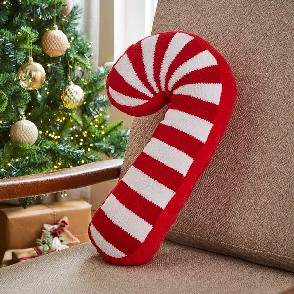 Candy Cane Knitted Cushion | Dunelm (migrated)