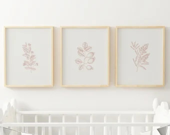 Floral Girls Nursery Prints Set of 6 Printable Wall Art - Etsy | Etsy (US)