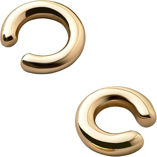 14K Gold Plated Ear Cuffs for Women Non Piercing Chunky Round Huggie Hoops Cuff Earrings Clip On ... | Amazon (US)