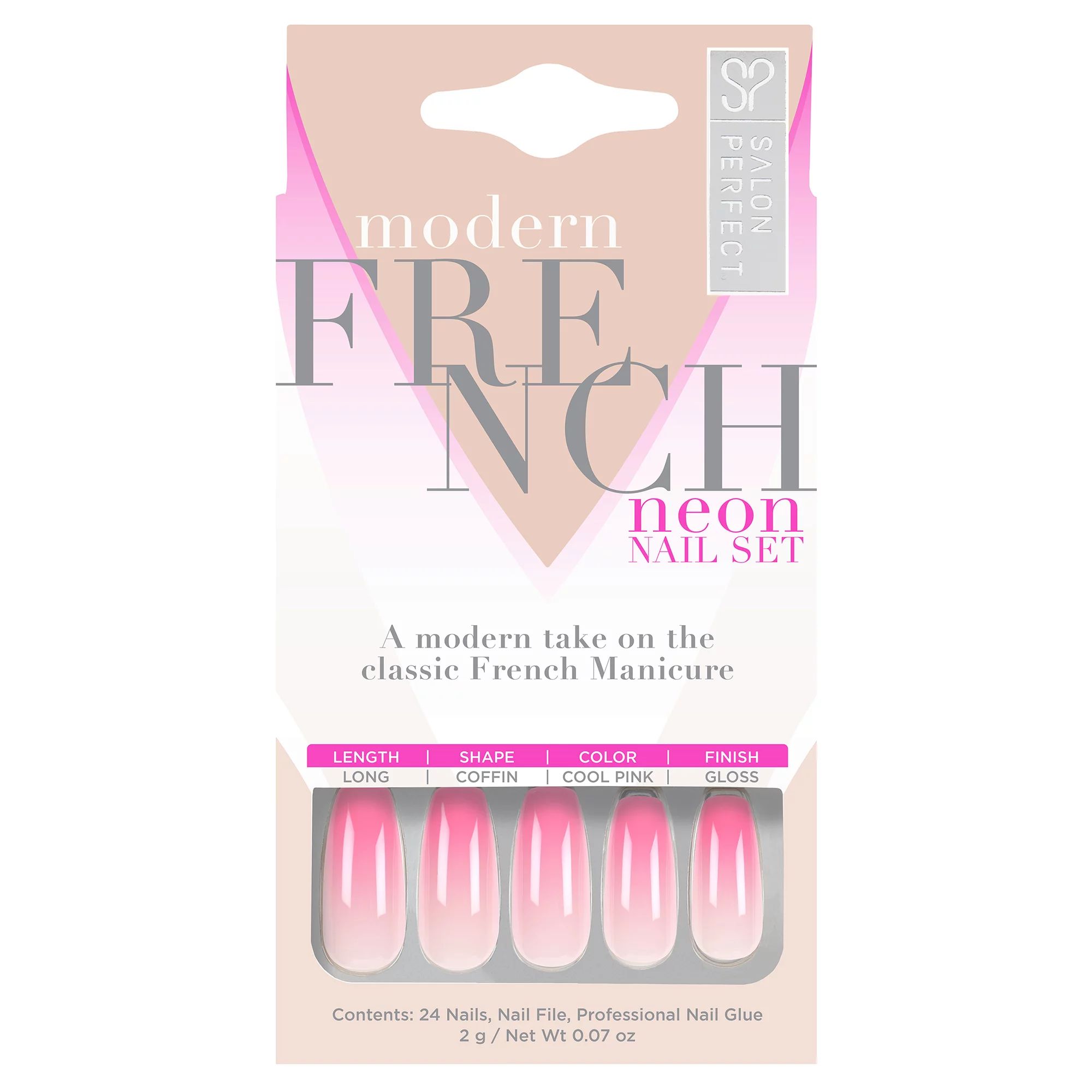 Salon Perfect Neon Modern French Ombre Pink Nail Set, 24 Pieces | Walmart (US)