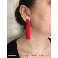 Silk Red Tassel Earrings On Studs/Clips, Beaded Earrings, Tassel, With | Etsy (US)