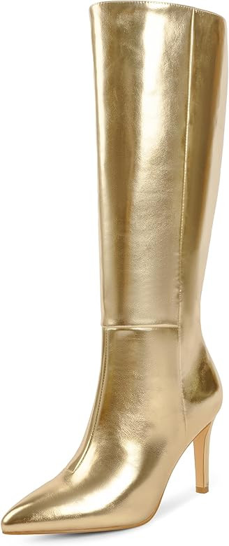 Modatope Knee High Boots Women Faux Crocodile High Heel Pointed Toe Tall Boots Side Zipper Long B... | Amazon (US)