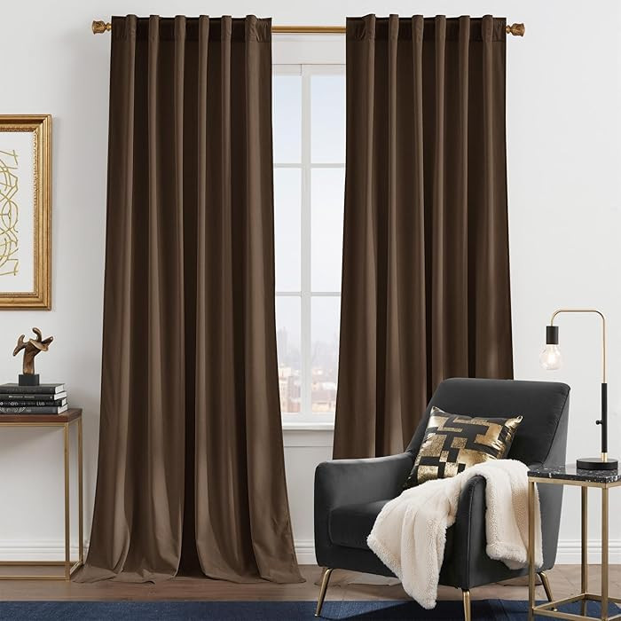 NICETOWN Brown Velvet Curtains, Thermal Insulated Sound Reducing Heavy Matt Heat & Chill Resistan... | Amazon (US)