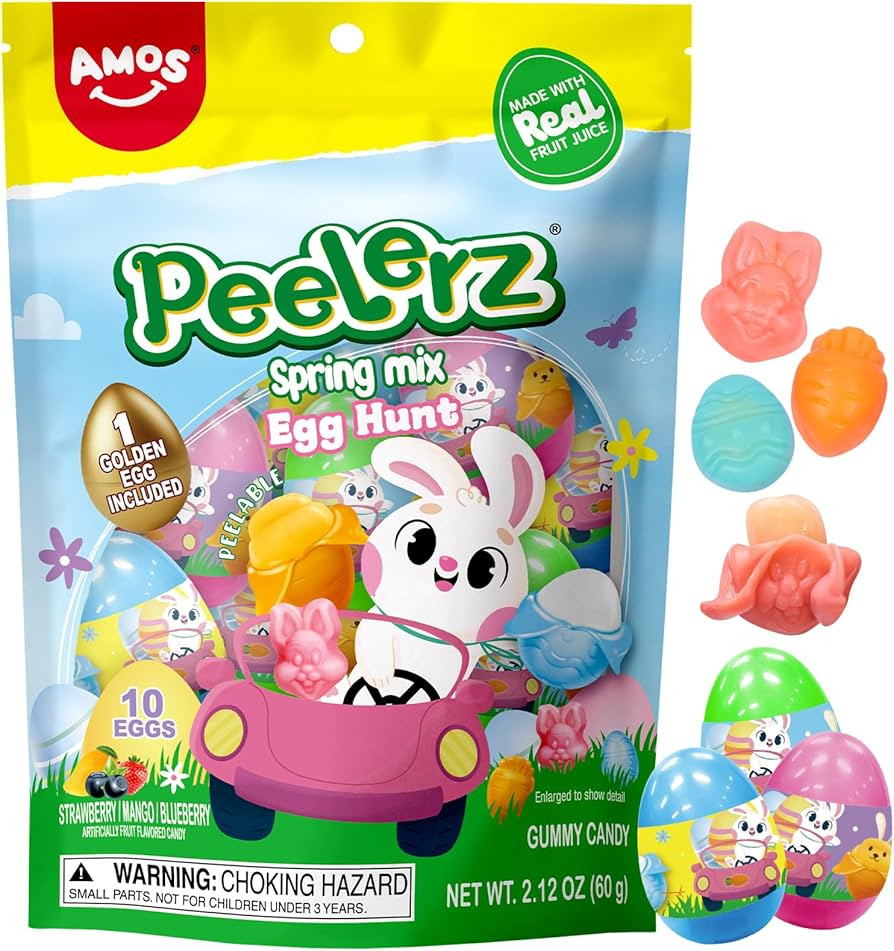 Amos Peelerz Spring Mix Easter Gummy Candy, Egg Hunt Themed Fruit Flavored Soft Chewy Candy, Fest... | Amazon (US)