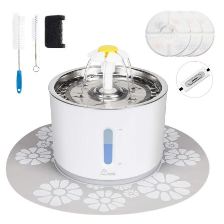 Cat Water Dispenser, Pet Fountain Stainless Steel, 2.4L Cat Water Fountain with 3 Replacement Filter | Walmart (US)