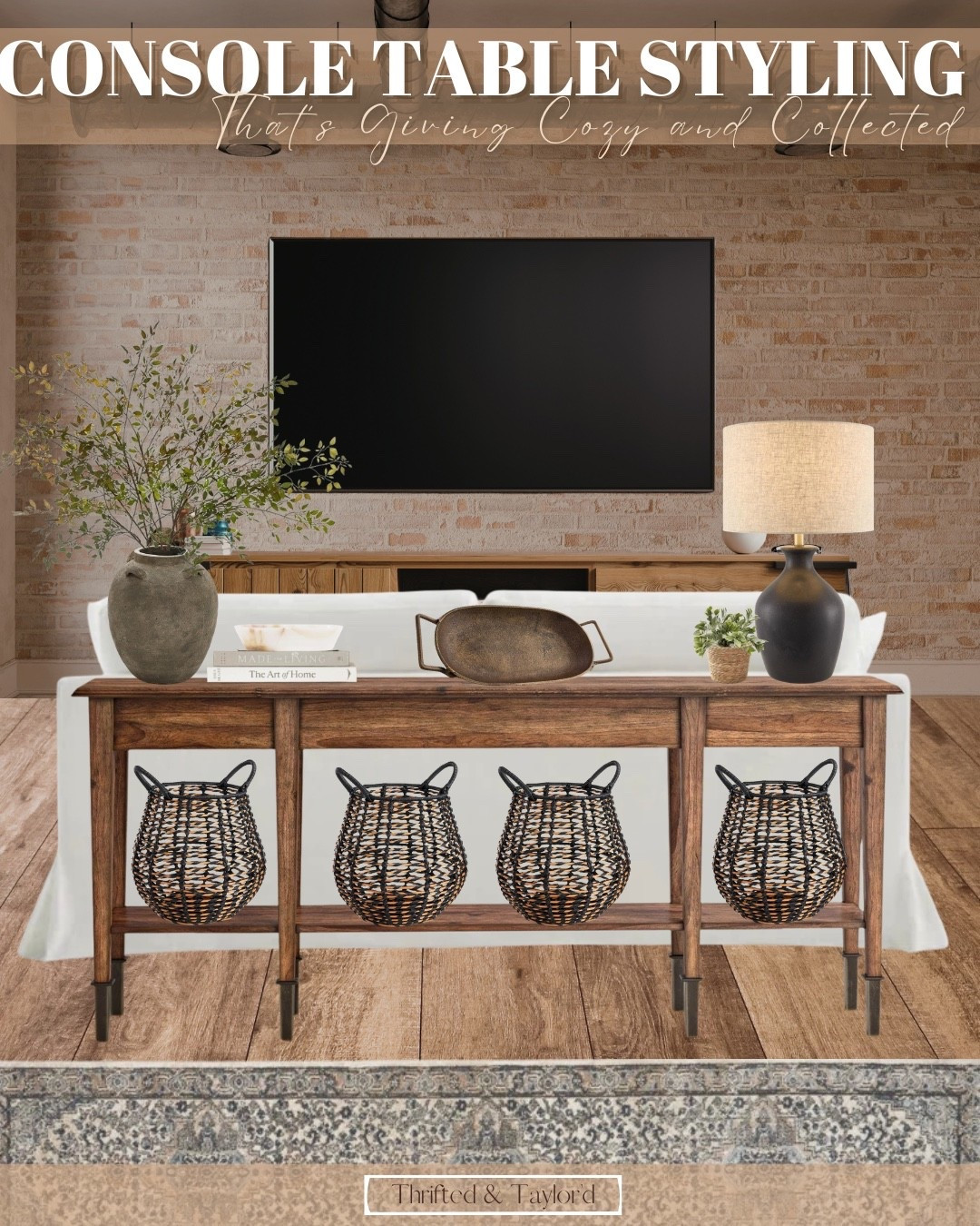 This behind the couch console table is one of those simple setups that instantly makes a living room feel more finished.

I kept the styling really balanced with a mix of height, texture, and a few everyday pieces that don’t feel overly styled. The greenery, lamp, and woven baskets add just enough warmth to make the space feel cozy, while still keeping everything clean and functional.

It’s such an easy way to add both storage and character to a living room without needing to redesign the whole space. Everything is linked below for easy shopping.

#LTKHome