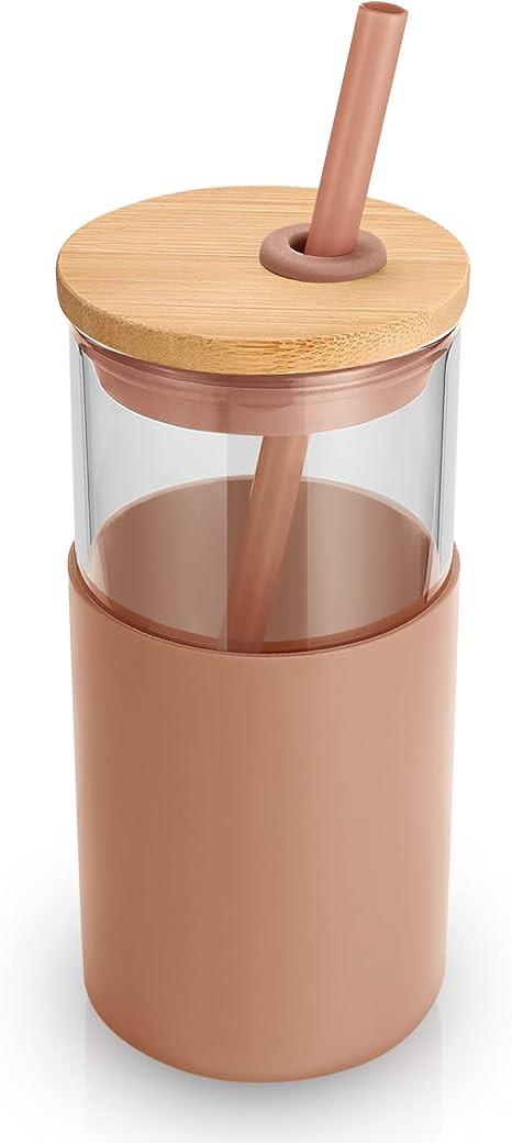 tronco 16oz Glass Tumbler Straw Silicone Protective Sleeve Bamboo Lid - BPA Free | Amazon (US)