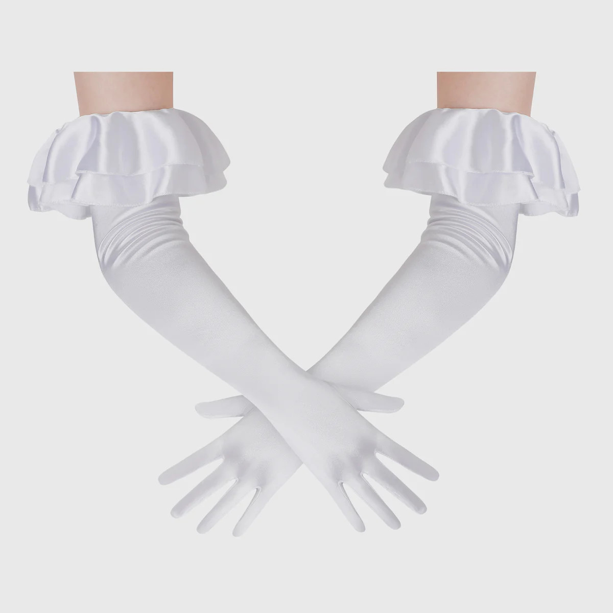 Shop 1920s Gloves - 21.6" Satin Long Ruffled Cuff Gloves | BABEYOND | BABEYOND