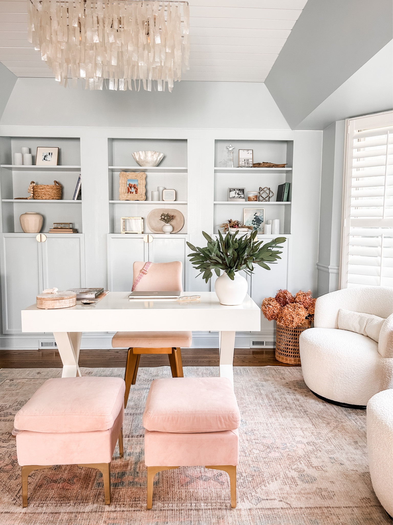 Ready to get back into routine in my home office!
Added new artificial stems to my desk! 

Faux Real touch artificial eucalyptus stems with seeds, white ceramic vase, desk decor, home office, coastal chandelier, swivel chair, blush dining chair, velvet ottoman.

#amazon #target

#LTKFind #LTKhome #LTKstyletip