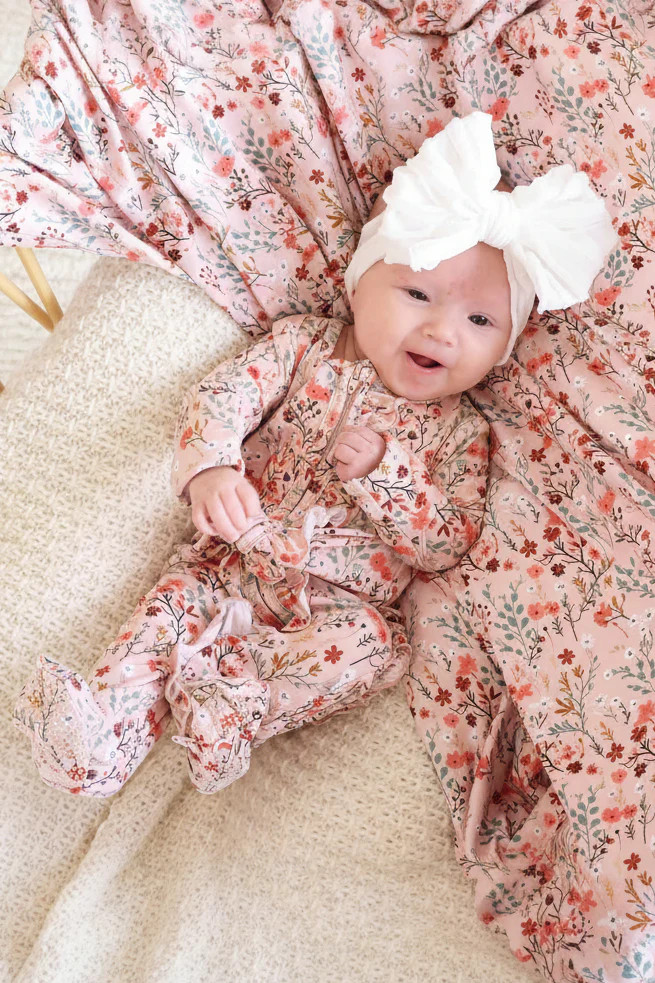 Autumn Blooms Ruffle Zipper Footie | Caden Lane