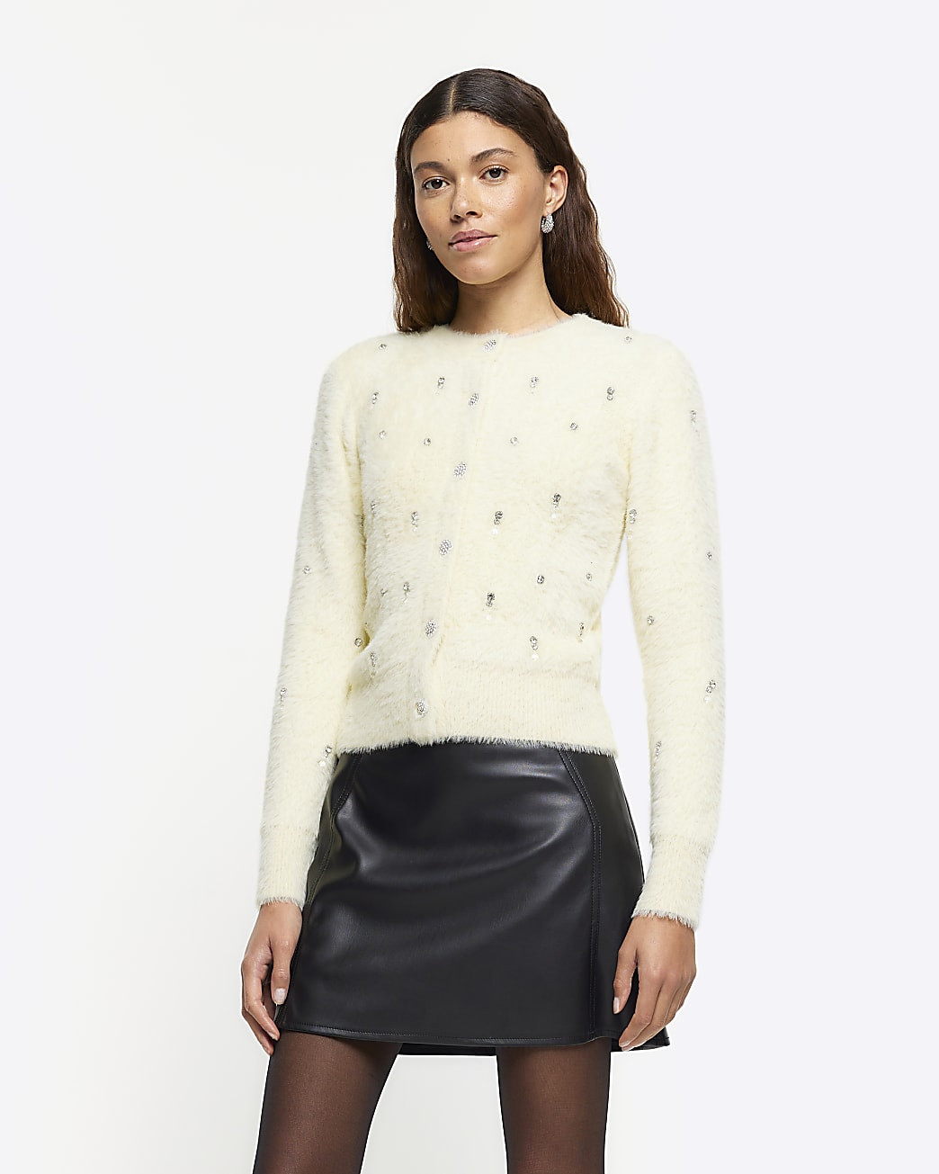 Yellow embellished fluffy cardigan | River Island (UK & IE)
