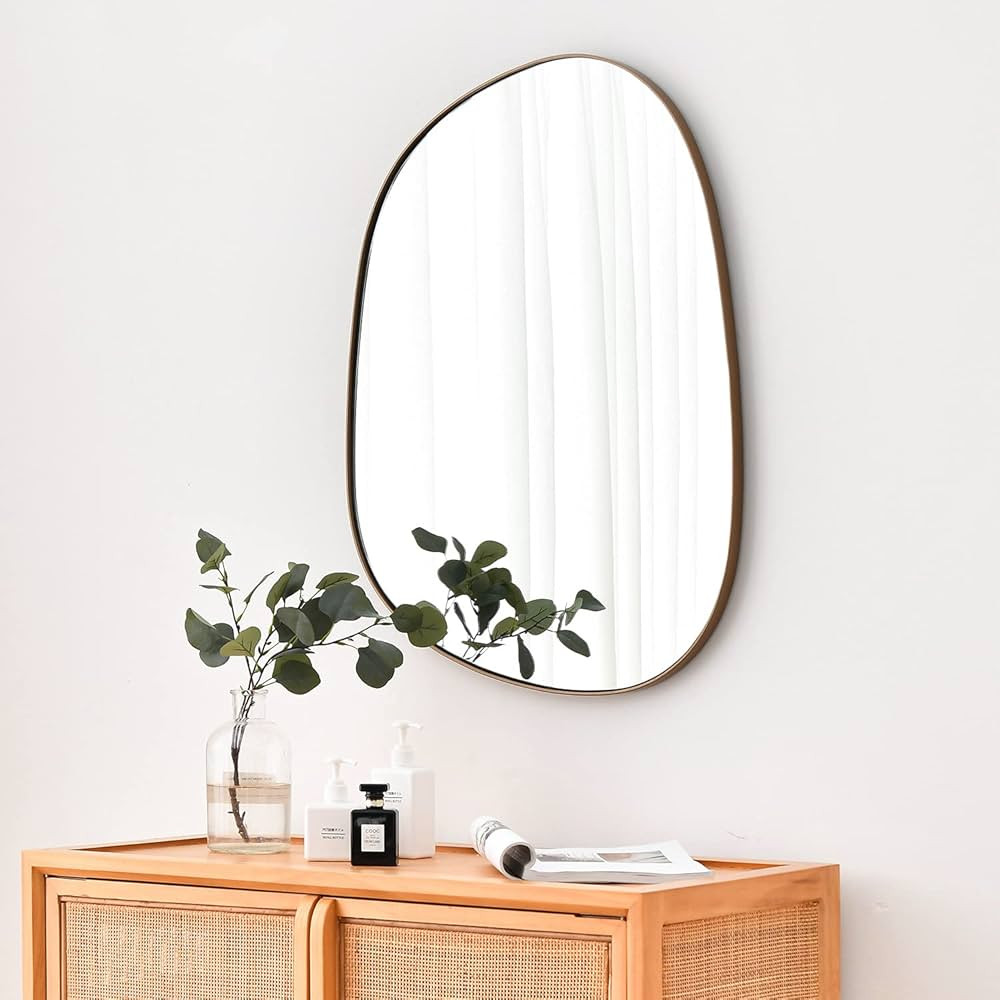 Asymmetrical Mirror for Wall Decor 21"*27", Modern Brass Framed Wall Mirror for Living Room Bathr... | Amazon (US)