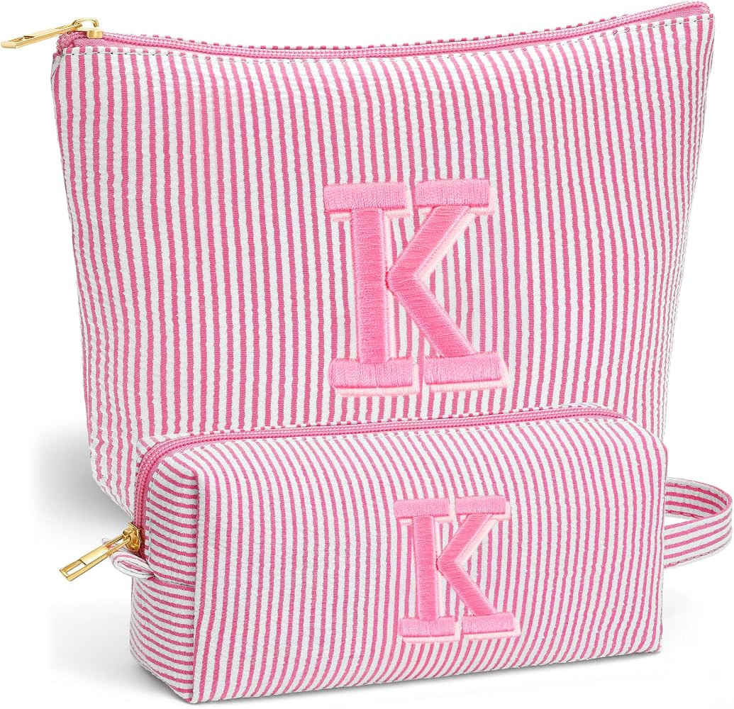 Travel Makeup Bag for Girls - Personalized Initial Pink Makeup Bag, Teen Girl Gifts Trendy Stuff,... | Amazon (US)