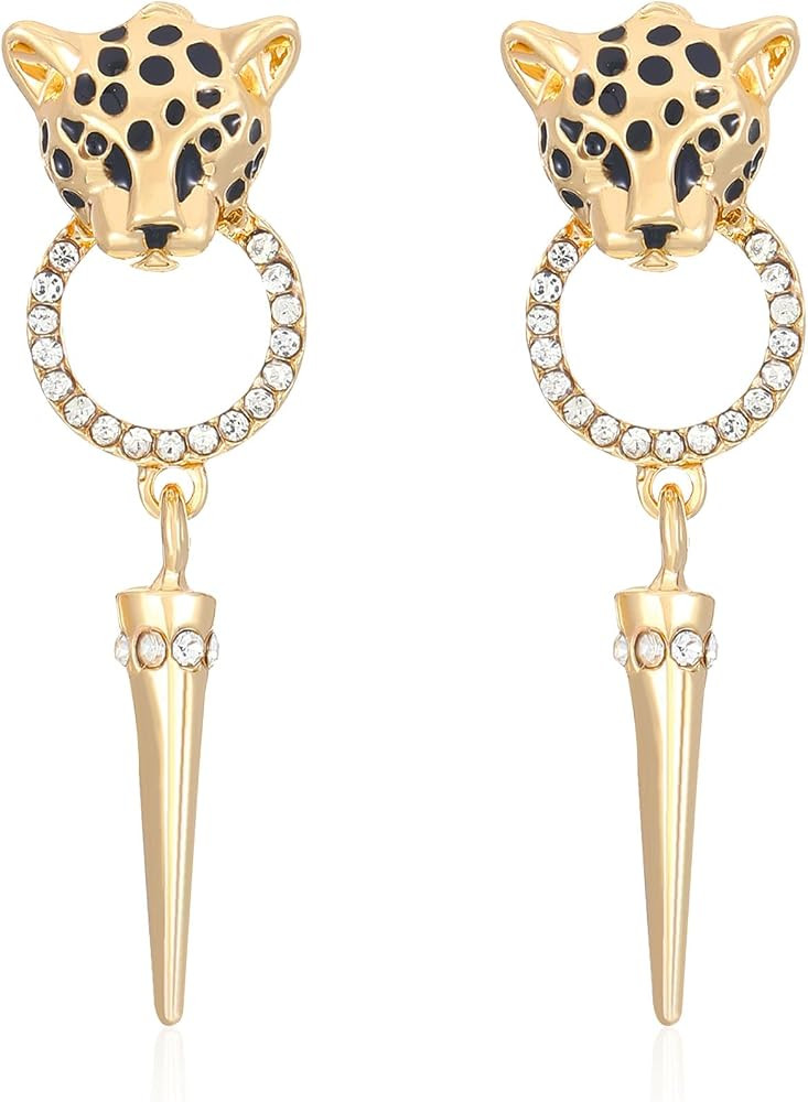 Animal Leopard Panther Jaguar Cheetah Clear and Black Cubic Zirconia Spot Stud Earrings Fashion J... | Amazon (US)