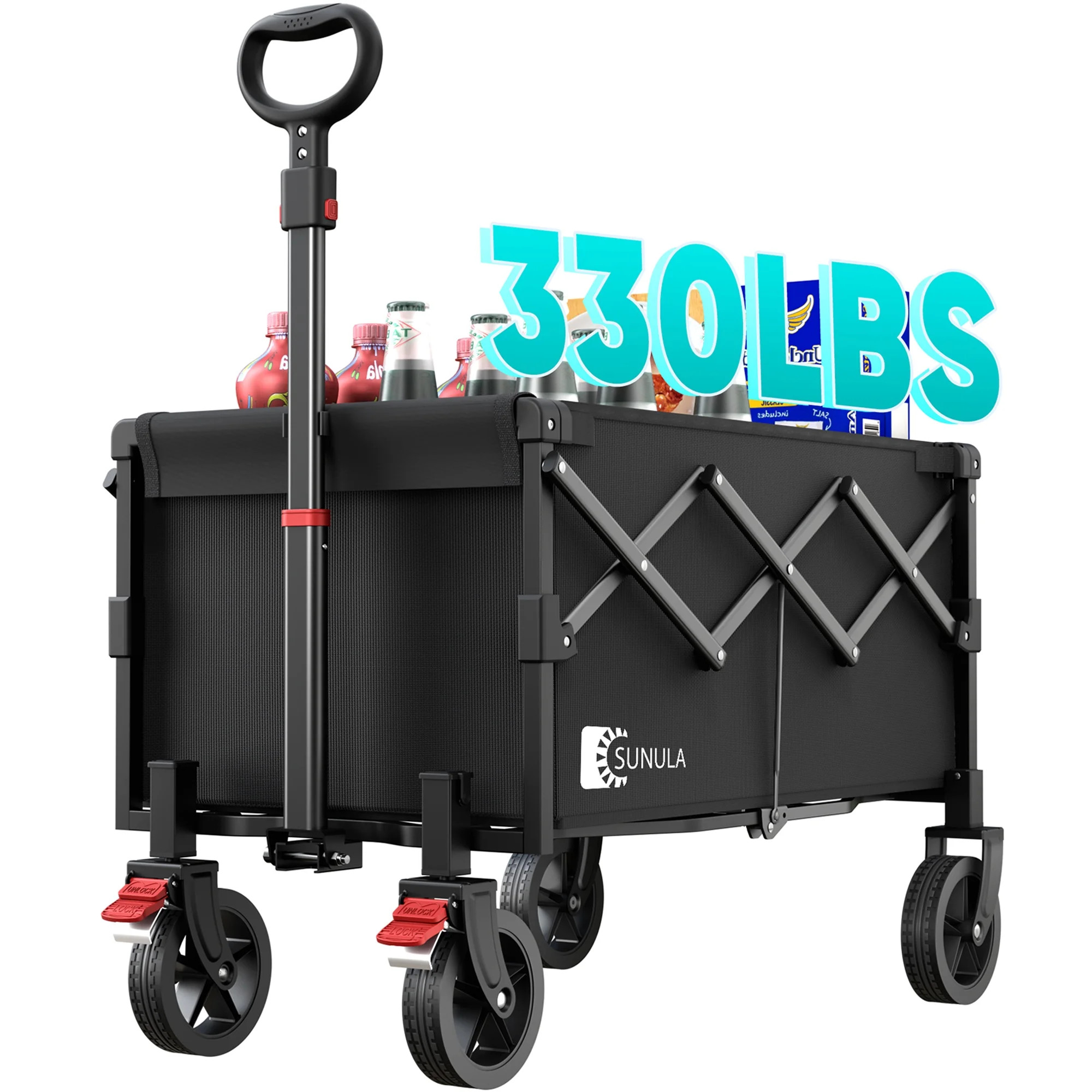 Sekey 330LBS Collapsible Foldable Wagon Cart with Brake Wheels, Large Capacity Folding Beach Ligh... | Walmart (US)