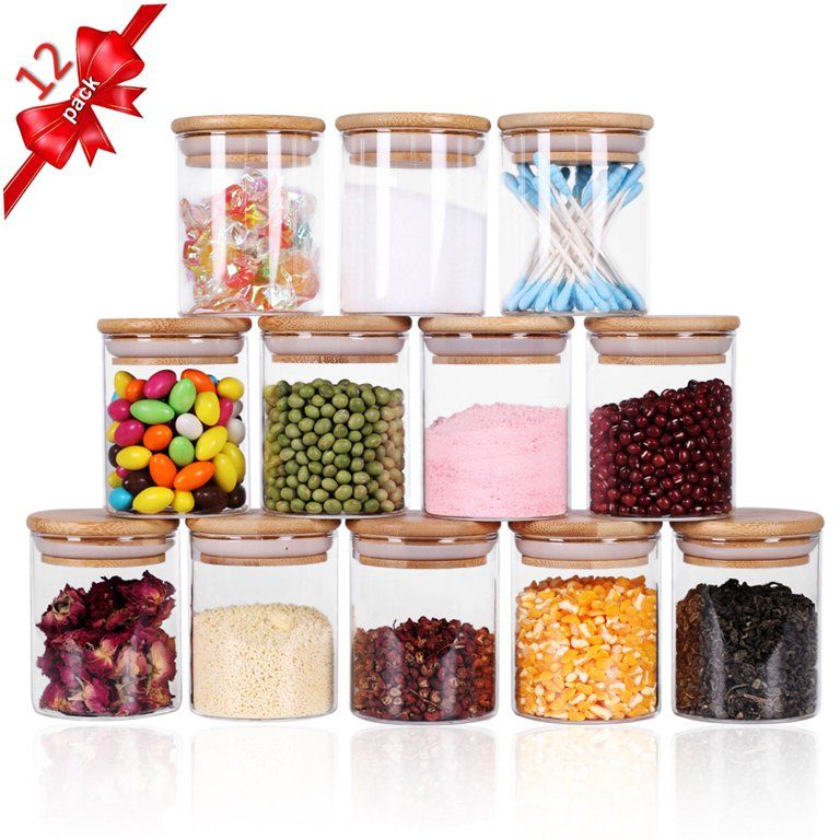 LEAVES AND TREES Y Glass Food Storage Jars 12 Set 6oz Spice Jar With Bamboo Airtight Lids And L... | Walmart (US)