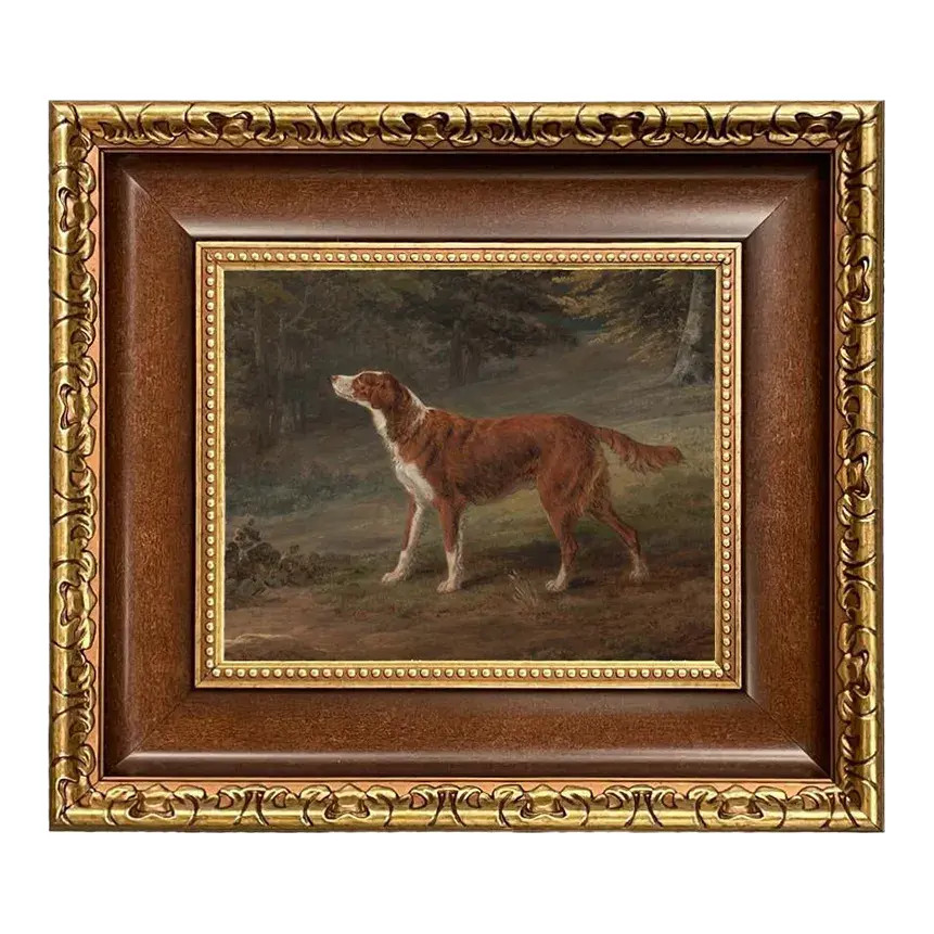 "Irish Red and White Setter Dog" Canvas Print in Brown and Antiqued Gold Frame 16x14 | Chairish