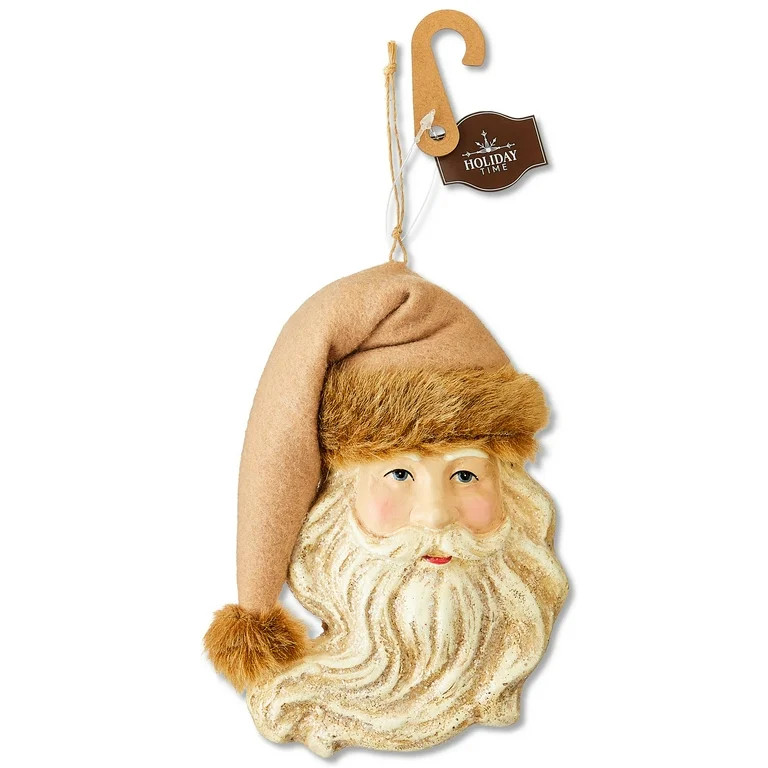 Brown and White Paper Mache Santa Fur Trim Christmas Ornament, Cabin Chic Theme, 6.6", by Holiday... | Walmart (US)