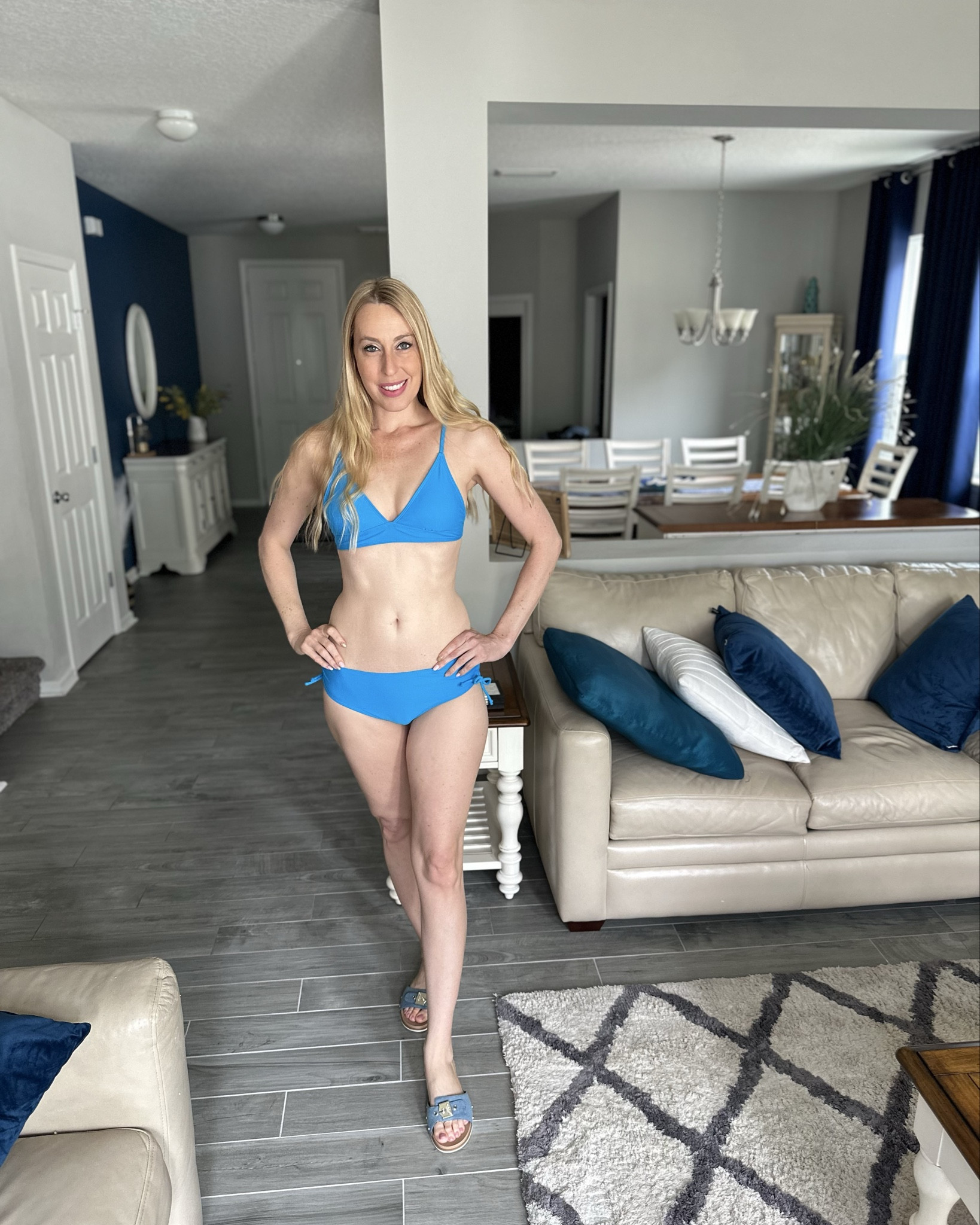 Bright blue bikini
💙this swimsuit fits nicely and has some awesome adjustable options
💙 padding in the bust is removable 
💙wearing small in it, fits true to size and I am 5’10”

#LTKSwim #LTKFindsUnder50 #LTKStyleTip