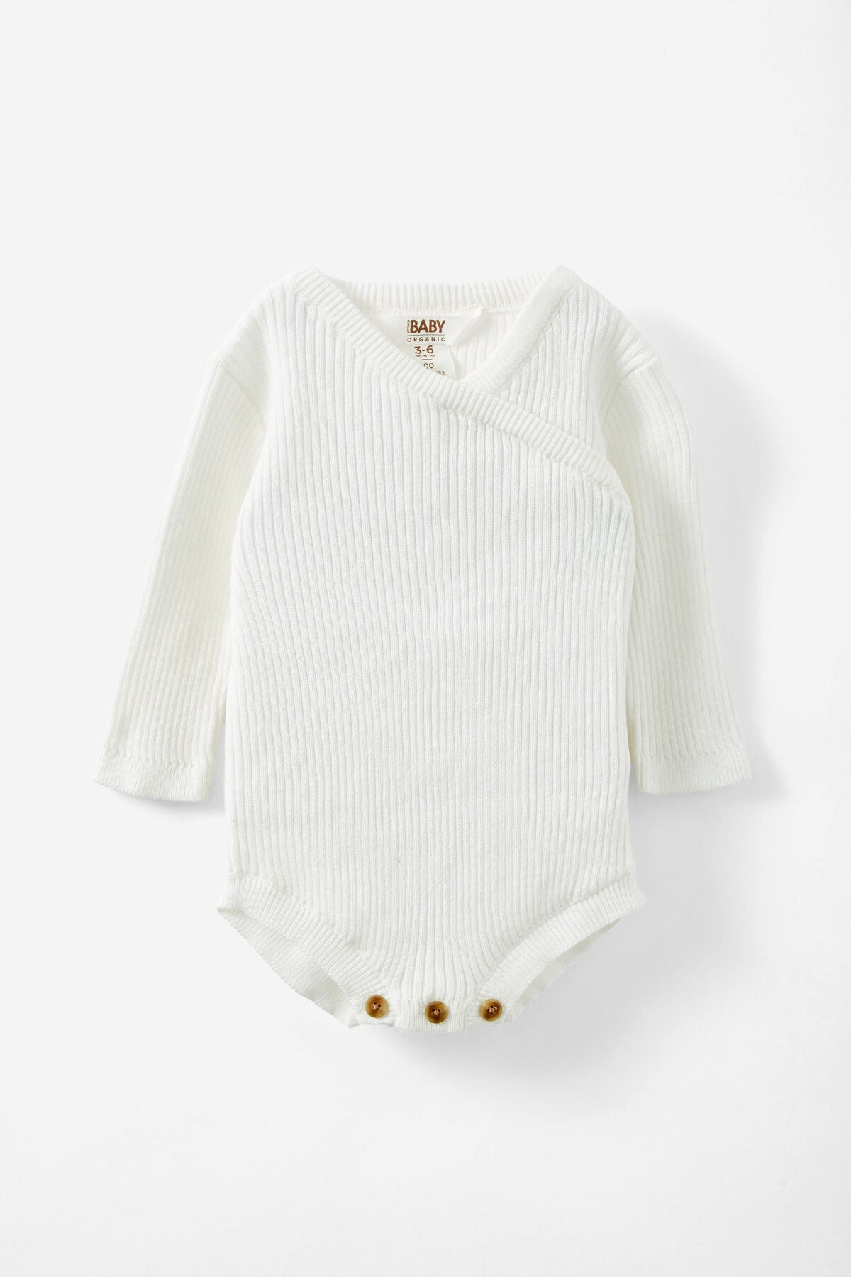 Organic Rib Knit Cross Over Tie Bubbysuit | Cotton On (US)