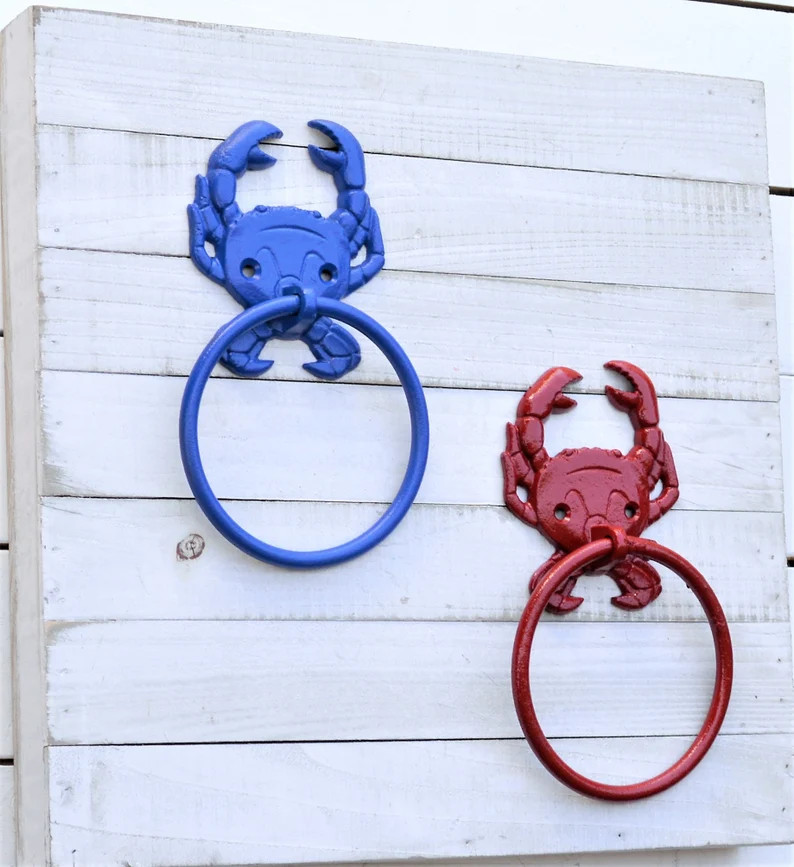 One Crab Towel Ring Beach Nautical Decor Coastal Bathroom | Etsy | Etsy (US)