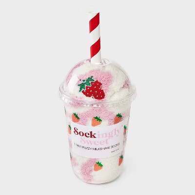 Women's Milkshake Christmas Cozy Crew Socks - Pink/White 4-10 | Target