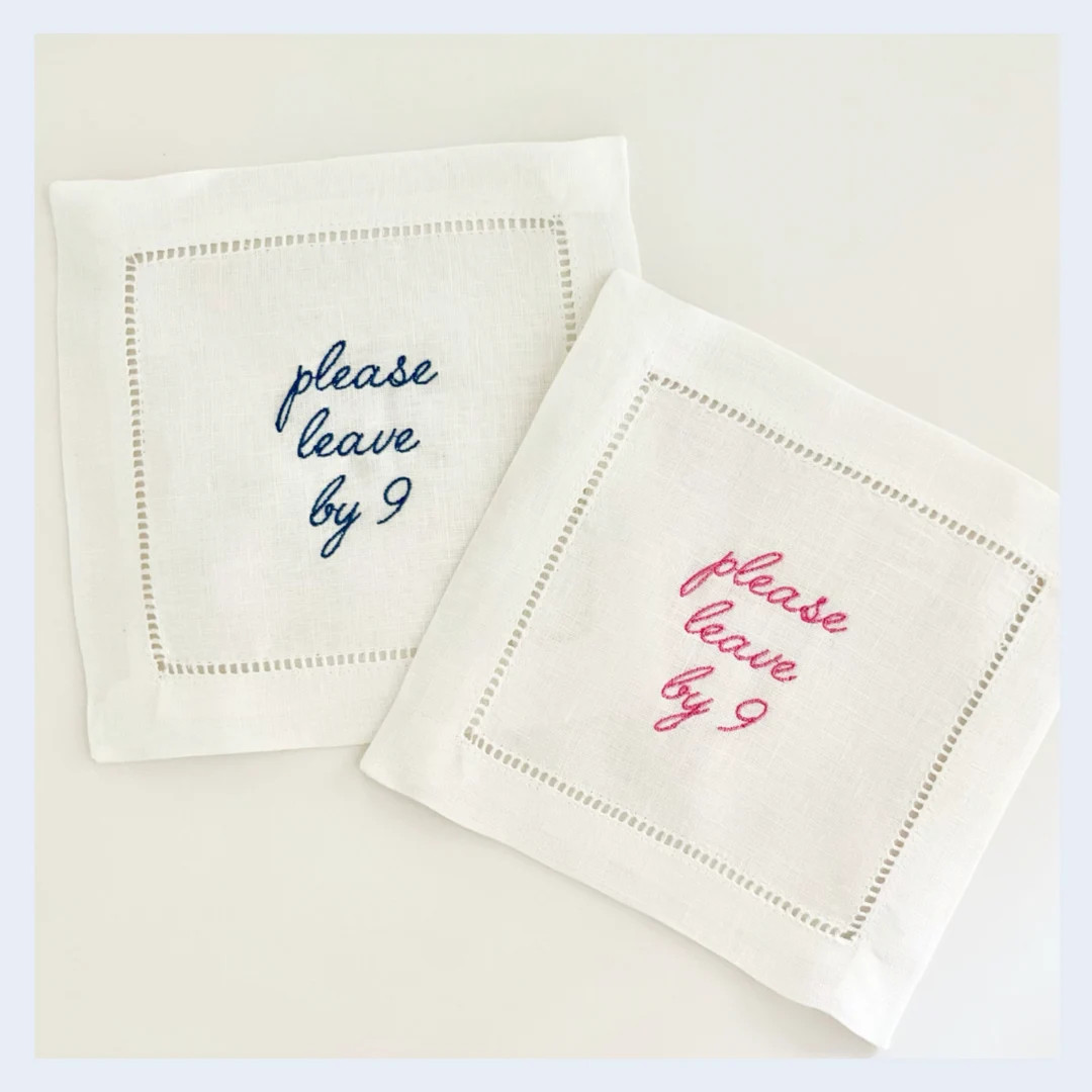 Please Leave by 9 Cocktail Napkins, Linen Napkins, Set of 4, Funny Hostess Gift - Etsy | Etsy (US)