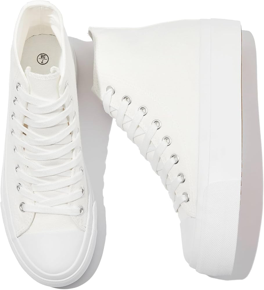 POVOGER Platform Sneakers for Women Fashion High Top Canvas Shoes White Womens Platform Shoes Cas... | Amazon (US)
