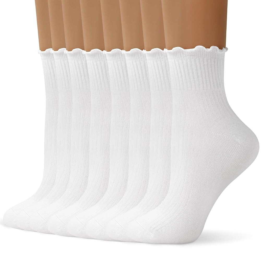Womens Ruffle Ankle Socks Cute Lettuce Edge Crew Socks for Women | Amazon (US)