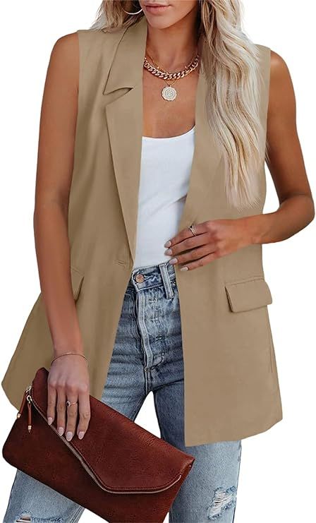 Cicy Bell Women's Sleeveless Blazer Vest Casual Open Front Single Button Summer Jacket with Pocke... | Amazon (US)