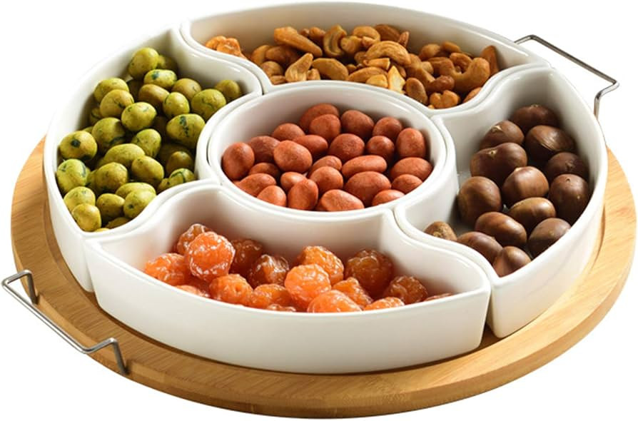 yarlung 11 Inch Ceramic Divided Serving Dishes with Bamboo Platter, Appetizer Tray 5 Removable Sn... | Amazon (US)