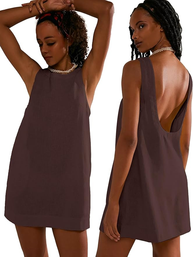 VIUTIL Womens Summer Sunshine Mini Dress Crew Neck Low Back Sundress Loose Short Tank Dress with ... | Amazon (CA)