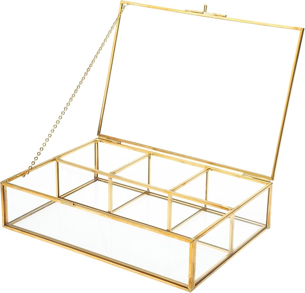 HighFree Golden Vintage Glass Box, Clear Keepsake Box Jewelry Organizer and Counter Top Collectio... | Amazon (US)