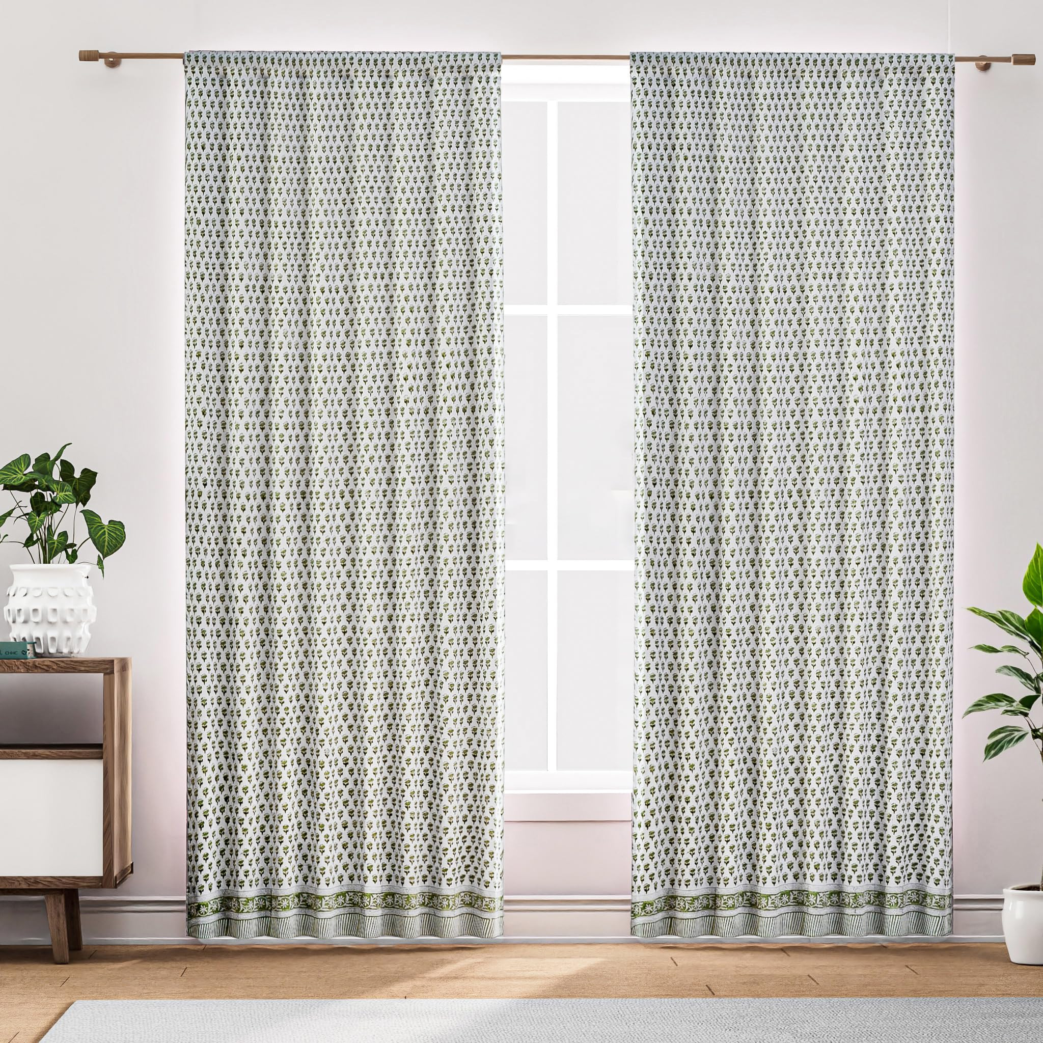CPC Curtains 100% Cotton Block Print Pattern Curtain, 52"x84"Farmhouse Drapes for Living Room, Ea... | Amazon (US)