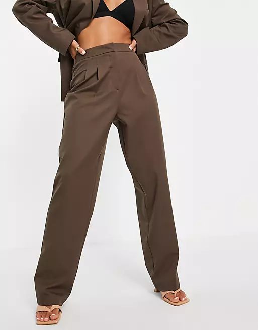 ASOS DESIGN masculine suit trouser with elasticated waist in chocolate | ASOS (Global)