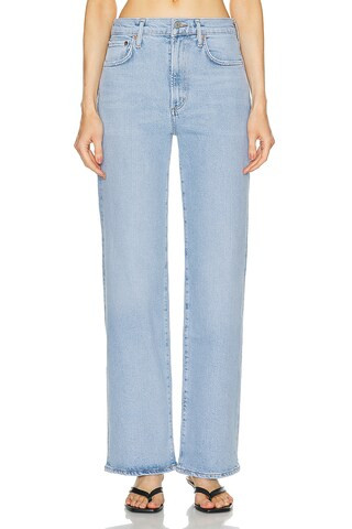 AGOLDE Harper Mid Rise Wide Leg Straight Jeans in Denim-Light | FWRD 