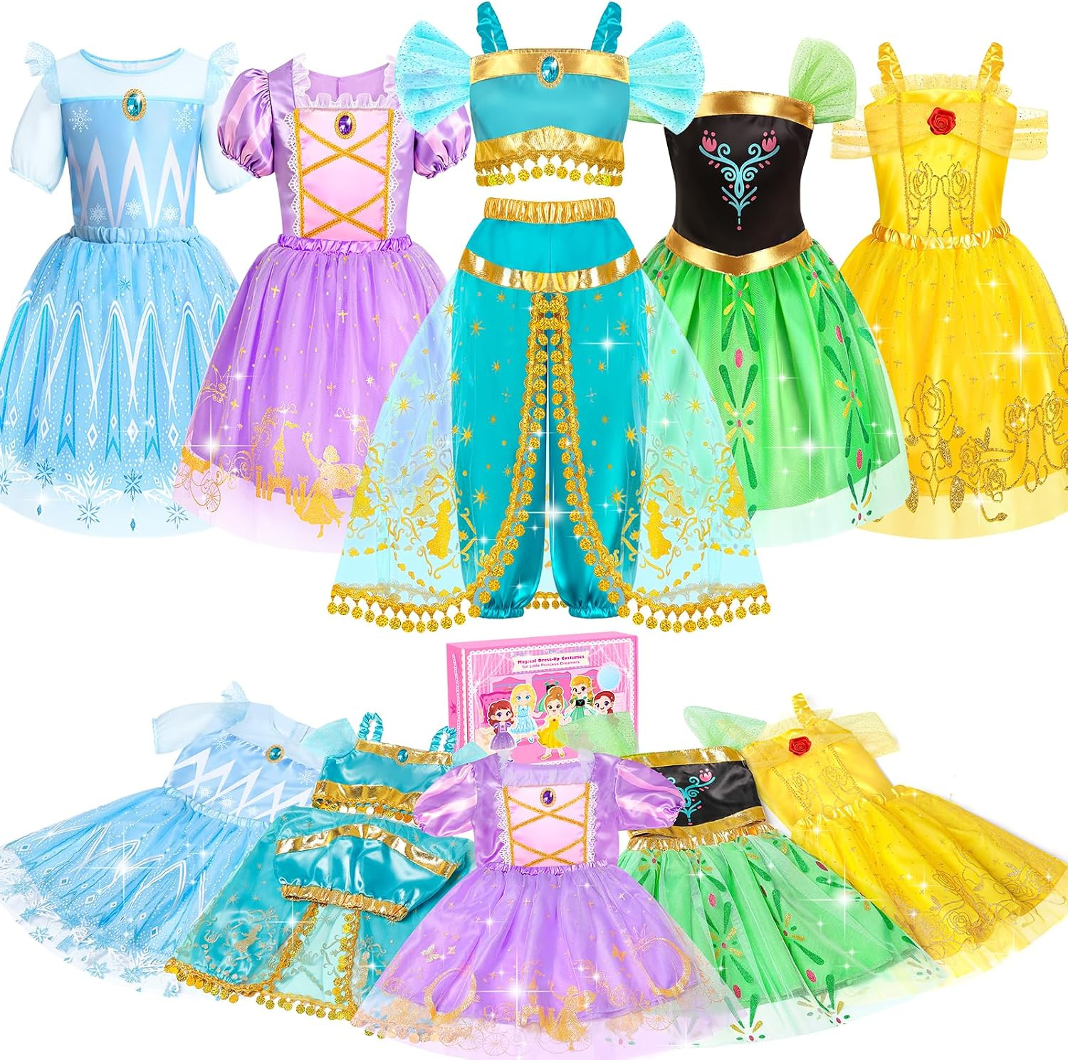 Jeowoqao Princess Costumes for Girls, Princess Dress up Clothes for Girl 4-6 Princess Dresses,Little Girl Dress up Pretend Role Play, Christmas Birthday Gifts for Toddler Girl Aged 3-6 | Amazon (US)