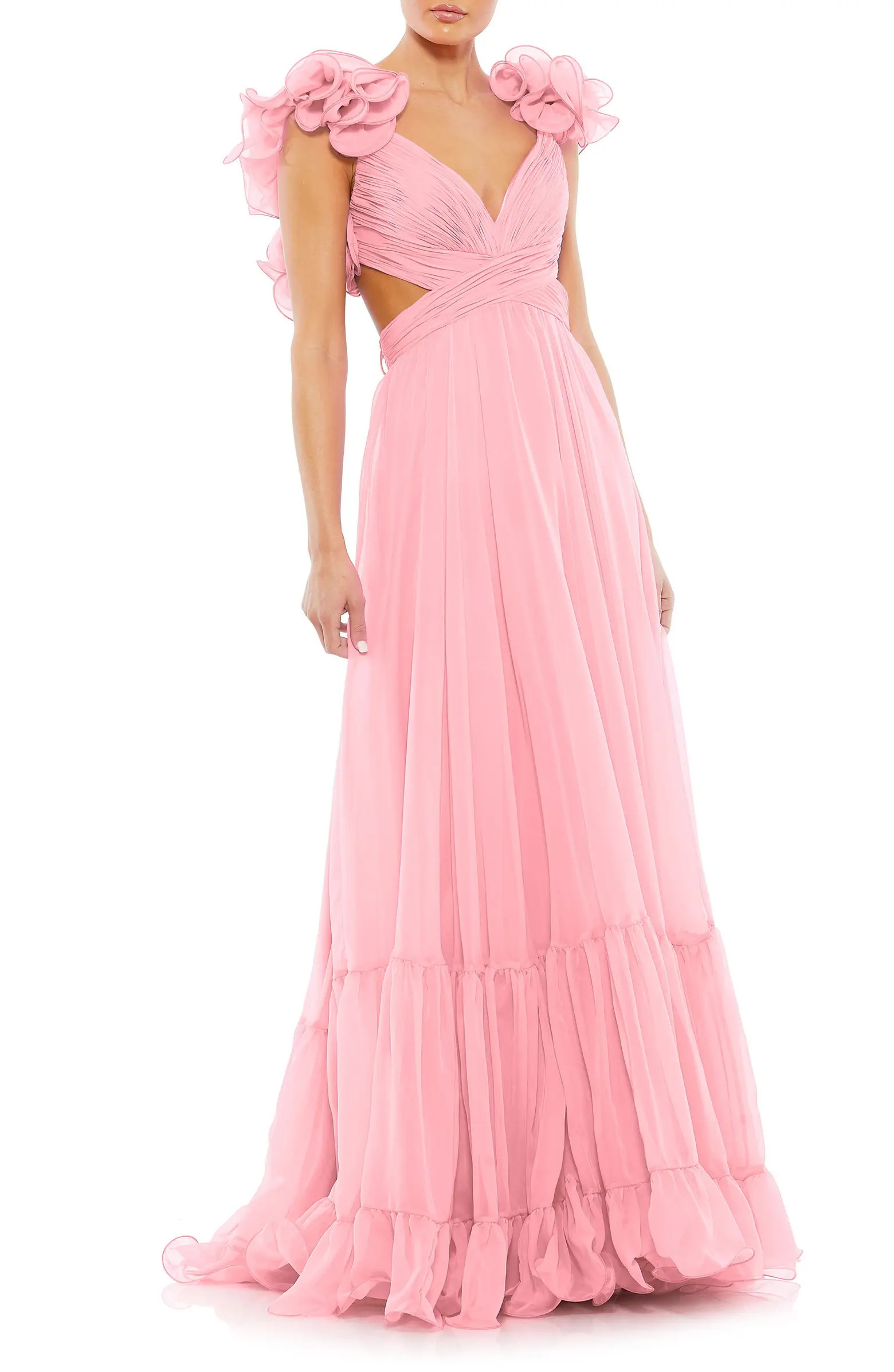 Rosette Chiffon Cutout Empire Waist Gown | Nordstrom