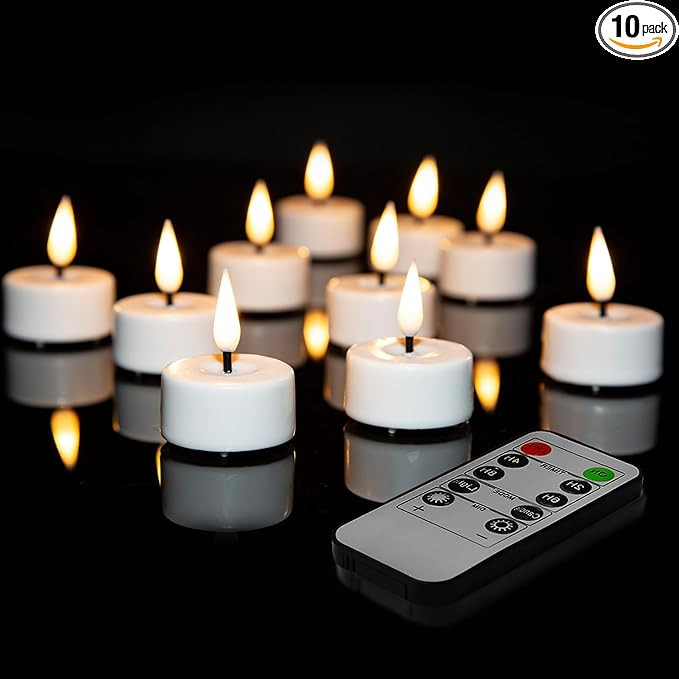 White Flameless Tealights with Remote Batteries, Flickering Real Wax Battery LED Votive Candles S... | Amazon (US)