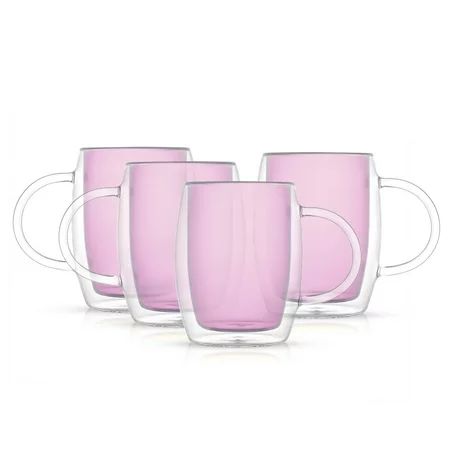 JoyJolt Aroma Double Wall Colored Glass Coffee Mugs - Pink - Set of 4 Coffee Glasses with Handle 13. | Walmart (US)