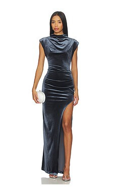 Amanda Uprichard Biella Velvet Gown in Slate from Revolve.com | Revolve Clothing (Global)