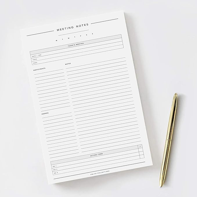 Bliss Collections Meeting Notes Notepad with 50 Undated 6 x 9 Tear-Off Sheets - Minimalist Tracke... | Amazon (US)