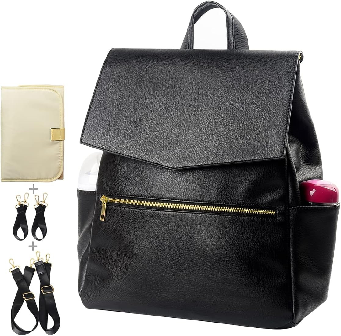 KZNI Leather Diaper Bag Backpack, Diaper Backpack Nappy Baby Bags for Mom Unisex Maternity Diaper Ba | Amazon (US)