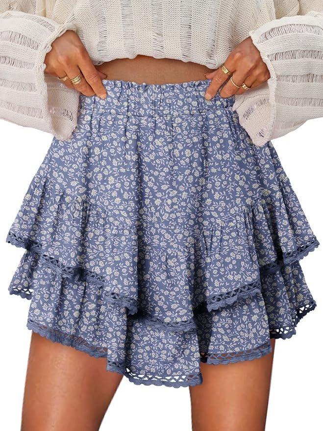 onlypuff Flowy Shorts for Women Ruffle Skorts Mini Skirts High Waisted Teen Gilrs Tennis Skort Su... | Amazon (US)