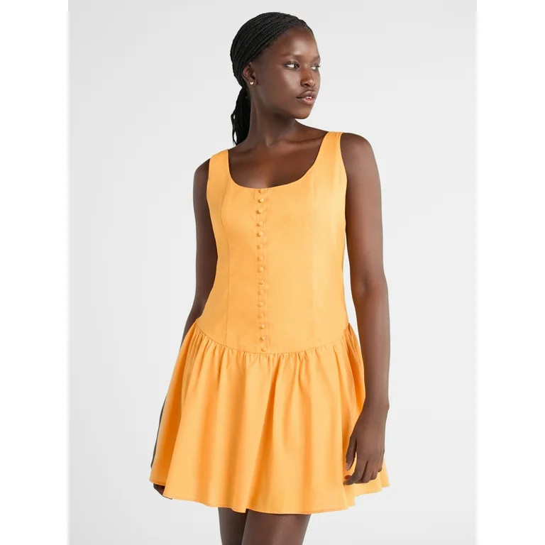 Scoop Women’s Cotton Poplin Mini Dress with Decorative Button Front, Sizes XS-XXL | Walmart (US)