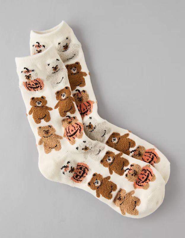 AE Pumpkin Teddy Fuzzy Crew Socks | American Eagle Outfitters (US & CA)