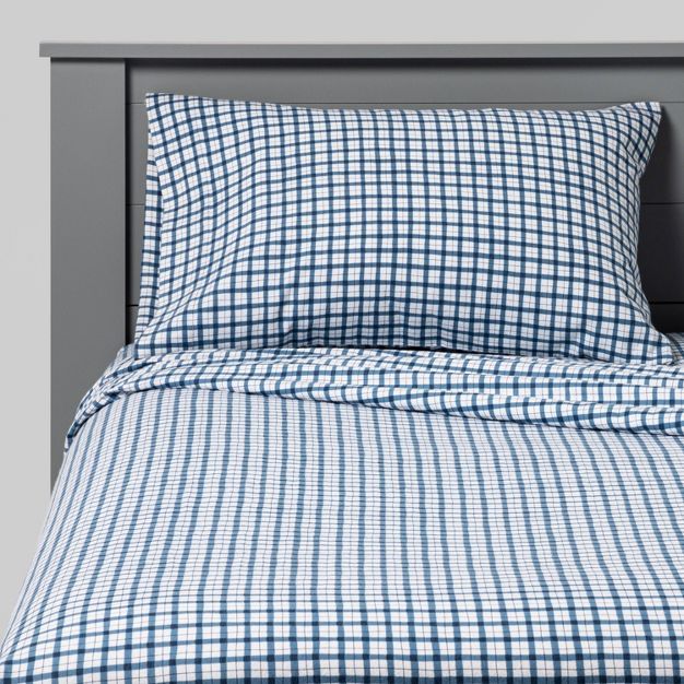 Gingham Flannel Sheet Set Navy - Pillowfort™ | Target