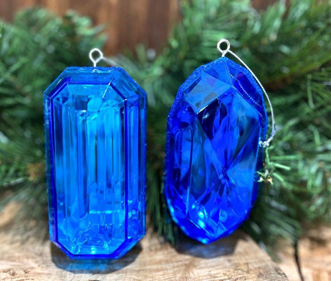 Set of 2 Sapphire Blue Emerald Cut Ornaments 5 Inch Oblong - Etsy | Etsy (US)