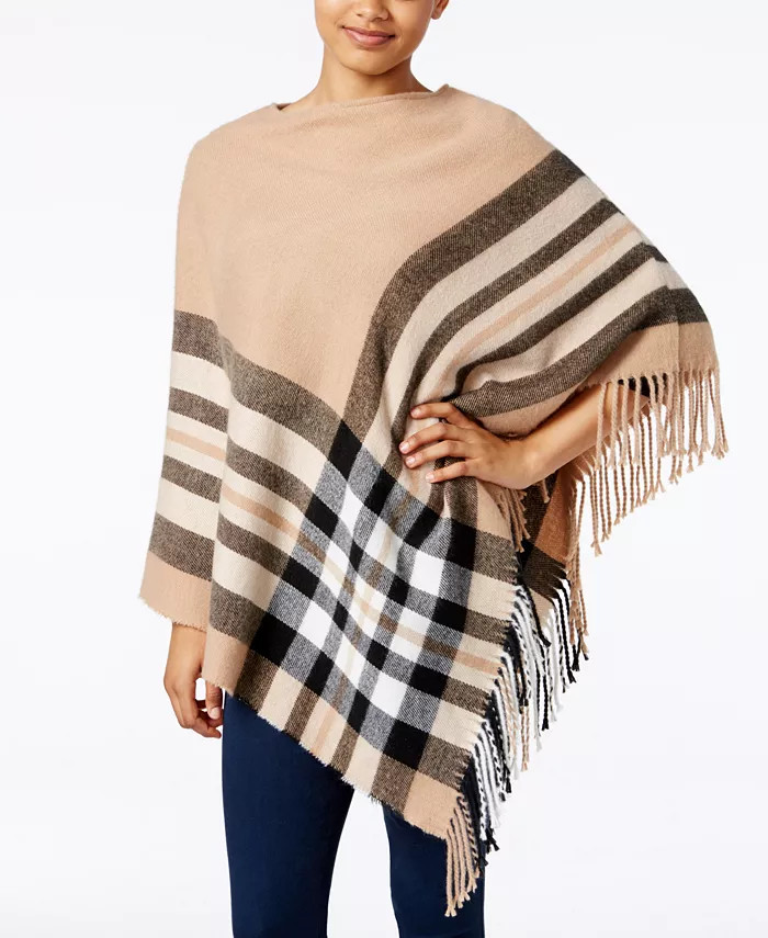 Women's Plaid Brushed Poncho Sweater, Created for Macy's | Macy's